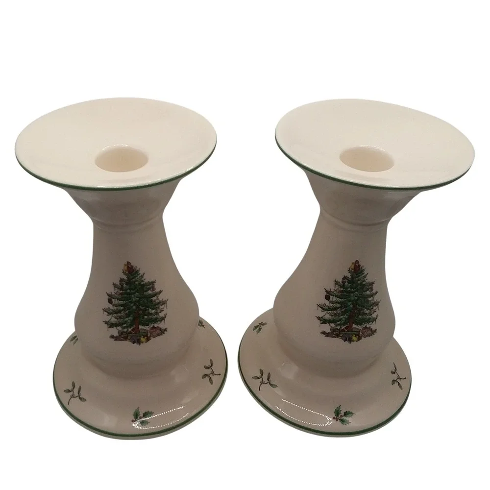 Spode Christmas Tree Candlestick Holders Pair S 3324-A8 6 1/2